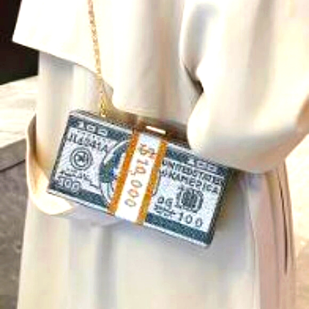 Bling Rhinestone Money Clutch/Purse (w/ Detachable Chain Strap)